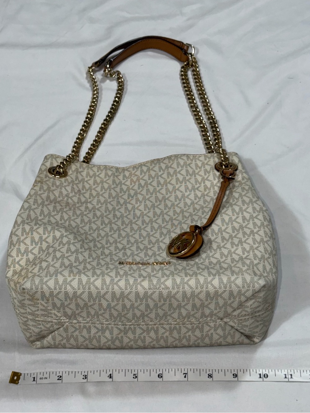 Michael Kors Susannah Medium Vanilla MK Logo Chain Shoulder Tote Bag - Picture 13 of 16